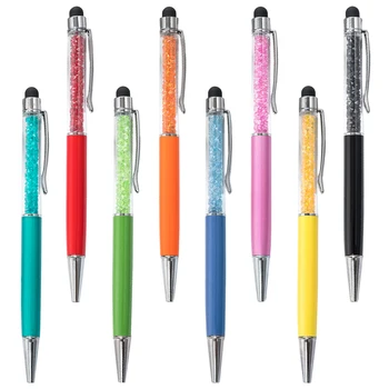 30 бр./лот, индивидуална химикалка химикалка с кристали, творчески стилус, сензорна писалка, 26 цветове, химикалка химикалка за писане, потребителски химикалки с лого / текст думи