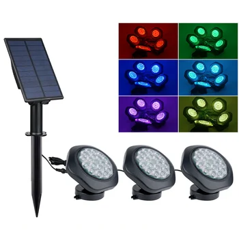 3 глави IP68 водоустойчив подводна лампа на слънчеви батерии, RGB лампа за басейн, 18 светодиода, погружное украса градинска поляна