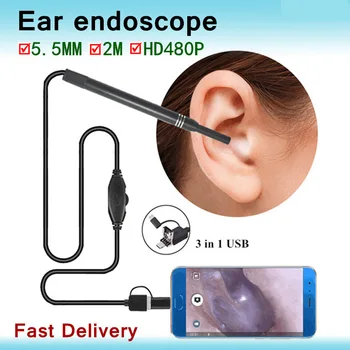 1 компл. Ендоскоп за почистване на ушите, Usb Визуална Ушна Лъжица 5.5 Мм Мини Камера Android PC Ушна Пръчка Отоскоп Бороскоп Инструмент на Здравеопазването