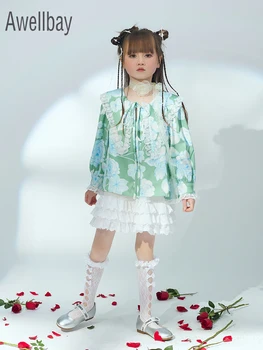 Оригинален дизайн, ретро европейската корейската риза за момичета, кукла, голямо колие-поло, коприна риза с рози принтом