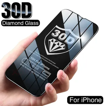 30D Diamond Нова актуализация Пълно Покритие на Екрана Стъкло За iPhone 14 13 12 11 Pro Max Mini XR X XR XS Закалено Стъкло Протектор на Екрана