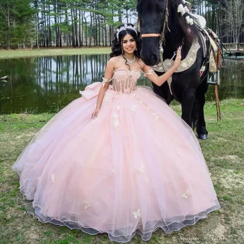 Laboum Принцеса Сладко Буйни рокли за момичета Бална рокля свързани с лък Тулл Бална рокля Сладки 16 рожден Ден Vestido De 15 Anos 2024