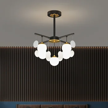 Скандинавска модерна led полилей за спални, всекидневна, хол, черен, бял стъклен глобус, тавана лампа, лампа за вътрешно осветление