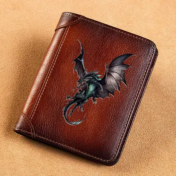 Висококачествени мъжки портмонета от естествена кожа с принтом летящият дракон, кратък портфейл за карти, луксозен брендовый мъжки портфейл