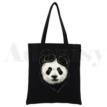 Графика Сладко чанта за пазаруване с кавайной пандой, оригинален дизайн, черни пътни холщовые унисекс чанти, Еко сгъваема чанта за пазаруване
