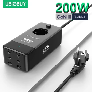 Ubigbuy 200 W GaN3 Зарядно Устройство Power Strip 100 W USB C Бързо зарядно устройство За iPhone 14 13 12 Pro Max Лаптоп Samsung Xiaomi