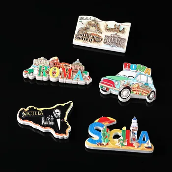 Туристически 3D бижута от смола, Ром, Сицилия, творчески магнити за хладилник, Италия, сувенири за пътуване, аксесоари за украса на дома, идеи за подаръци