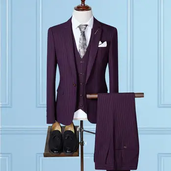 Яке + Жилетка + Панталон 2019 модерни ежедневни вълнени мъжки костюми в окото, мъжки сватбен костюм, мъжки бизнес костюм terno masculino