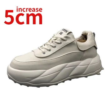 Европейската Модерен дизайнерски обувки за татко, Мъжки Обувки, увеличена с 5 см, Лятна Спортна Ежедневни Обувки, с асансьор, Малка Бяла Обувки На Дебела подметка