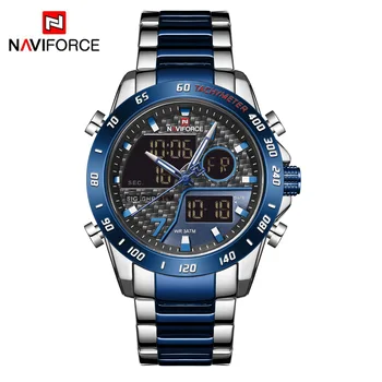 Naviforce Мъжки часовници Топ луксозна марка, двоен механизъм, водоустойчив спортен часовник, кварцов с военни, каишка от неръждаема стомана