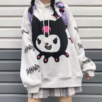 Жена сладък случайни velvet пуловер с качулка в стил аниме Kawai в стил харадзюку, градинска дрехи за момичета, свободна модни hoody