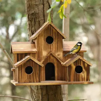 Дървена къщичка за птици от дърво, птичья клетка, външни къщички за птици, големи къщички за птици, окачени къщички, аксесоари за птици