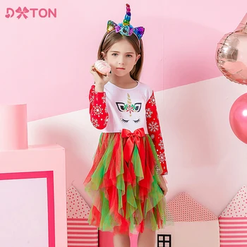 Рокля за рождения ден на DXTON за момичета, детски празнична рокля на принцеса, детски есенни и зимни рокли, детски коледни рокли с снежинками и елени