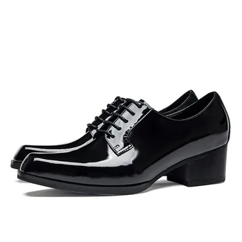 Мъжки обувки за партита с лакирана пяна с дебелина от 5 см, луксозна ръчно изработени обувки, удобни, естествена кожа, 2023, модни мъжки сватбена бизнес обувки