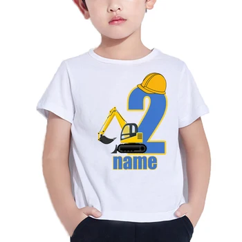 Детска Тениска с изображение на Багер с Анимационни номер за рожден Ден, тениска с принтом Име, Детска Строителна тениска за рожден Ден За малки момчета и Момичета, Забавен Подарък тениска