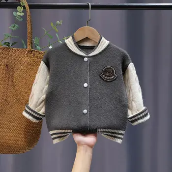 Детско палто-жилетка 2023, нова пролет-есен облекло, вязаный пуловер за момчета, дете, момче