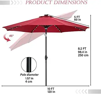 Чадър, слънчева енергия, 40 светодиоди, уличен тенис на чадър с наклон и дръжка, централна осветление (тъмно синьо)