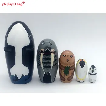 PB Игриво чанта пятислойный кит, руски кукли, комплект дървени играчки, ръчно рисувани, интересни подаръци бижута HG15