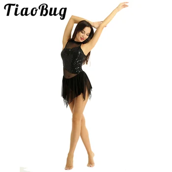 TiaoBug, женски танцов костюм, с лъскави пайети, сетчатое срастване, нарушения на сърдечния балетное гимнастически трика, рокля за фигурата ски