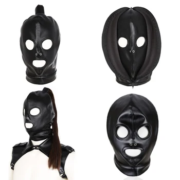 Дамски мъжки маска за cosplay, кожена двупластова мека маска за cosplay със завързани очи, качулка с цип, маски за Хелоуин аксесоари