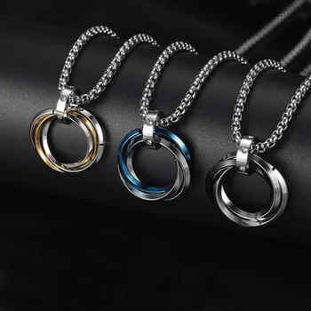 Висулка с формата на пръстен с три кръгове, инкрустированное пръстен с кристали, обтегач, тенденцията индивидуалното колие, аксесоари за всеки ден, подарък