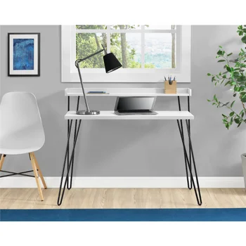 Компютърна маса Griffin в ретро стил с стояком, бяла работно бюро, офис бюро