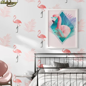 beibehang papel de parede тапети в скандинавски стил с фламинго спалня 3d фон тапети начало декор папие-маше, рисувани стенни 3d