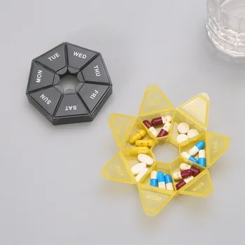 Преносим мини-кръгла органайзер за таблетки 7 дни в седмицата, кутия за съхранение на таблетки, пластмасова кутия за лекарства, сплитери, инструмент за грижа за здравето