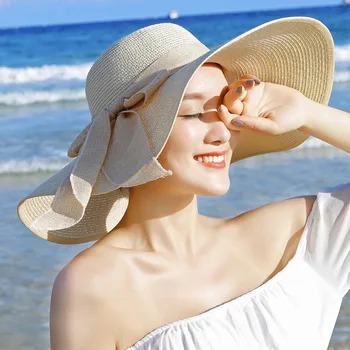 Лятна дамска сламена шапка с широка периферия и лък, гъвкави панама, дамски сгъваема градинска и плажна шапка от слънцето 여름모자 남성용