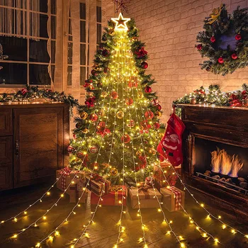 Коледна Украса Открит Светлина 317 Led Звезда Коледно Дърво Светлина 8 Режима На Осветление Трептене Звездната Светлина За Двора На Сватбени Партита