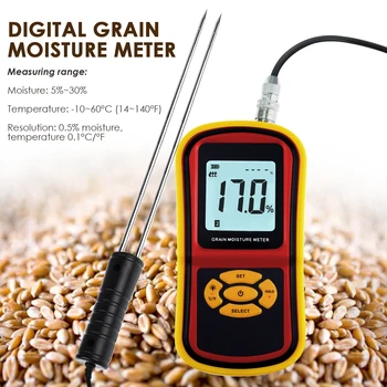 Цифрово измерване на влажността на зърното, 8 вида ориз, царевица, пшеница, Пади, соя, тестер анализатор, голям LCD микрокомпютър, технология
