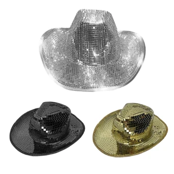 Диско-шапка, лъскава огледална светоотражающая ковбойская шапка, универсална мъжки дамски шапка HXBA