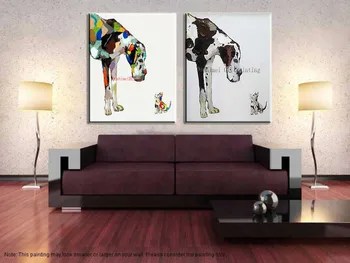 Евтини арт декорация за стени, картина за домашни кучета, 100% ръчна изработка, абстрактни картини за кучета и котки, животни с нож, живопис с маслени бои върху платно
