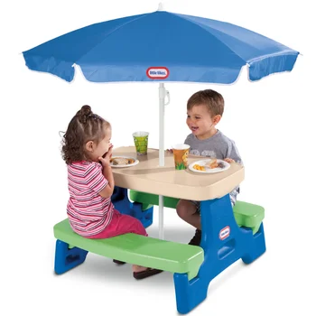Детска масичка за пикник на Little Tikes на открито, подвижни преносими игралната масичка с чадър