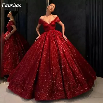 Пищни рокля Fanshao pd085 с открити рамене, бална рокля, расшитое пайети, дължина до пода рокля за абитуриентски Sweet 18 Vestidos