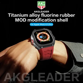 Луксозен Титан калъф AKGLEADER + Фторопластовый каишка за Apple Watch Ultra 49 мм, Комплект модове, Фторопластовый каишка за Iwatch Ultra
