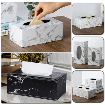 Правоъгълен модерен мраморен правоъгълник, кутия за салфетки от изкуствена кожа, държач за тоалетна хартия, диспенсер за декорация на дома