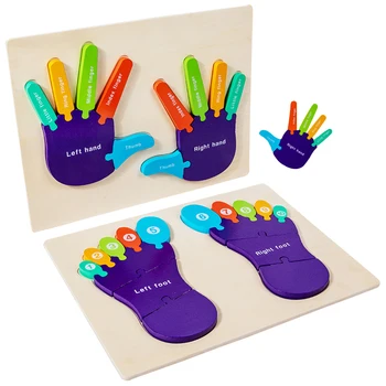 Детски дървени сключен и стъпалата Пъзел 3D Цветни пъзели Монтесори Играчки за деца развитие на Образователна играчка за деца подарък