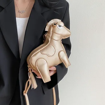 Чанта през рамо под формата на пони в стил харадзюку за жени, чанта през рамо с шарките на анимационни коне, сладка кукла, чанти, малки забавни портмонета за момичета