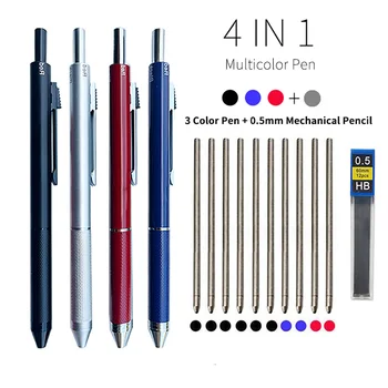 Метална Многоцветен Химикалка Химикалка Химикалка с датчик на гравитацията, 4 В 1, Химикалка Дръжка, 3 Цвята и 1 Механичен молив, Офис-Канцеларски материали, Ученически Принадлежности Gfit