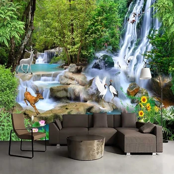 Потребителски 3D фотообои водопад Пейзаж Голяма фреска Шкаф в китайски стил хол Разтегателен ТЕЛЕВИЗИЯ Фон Начало декор стенно изкуство
