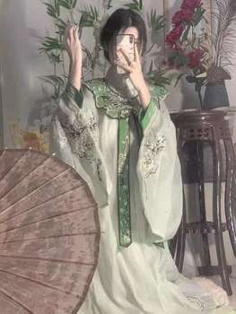 Оригинален женски Hanfu от времето на династията Мин, безсмъртен дух, яка-часова, облак, бродерия на раменете, студентски елегантен зелен