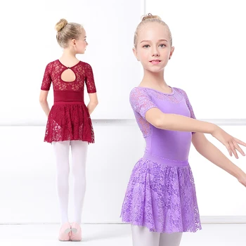 Гимнастически балетное рокля за момичета, чорапогащи, танцови костюми за деца, лейси памучен балетната облекла за танци, облекла за гмуркане
