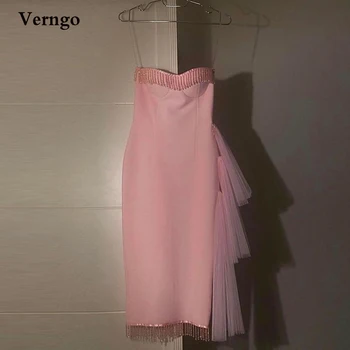Verngo Прости детски розови рокли за абитуриентски бал с тюлевыми бретельками за горната поли, красиви кристални пискюли, сменяеми на място за вечерни рокли за партита с дължина до чай